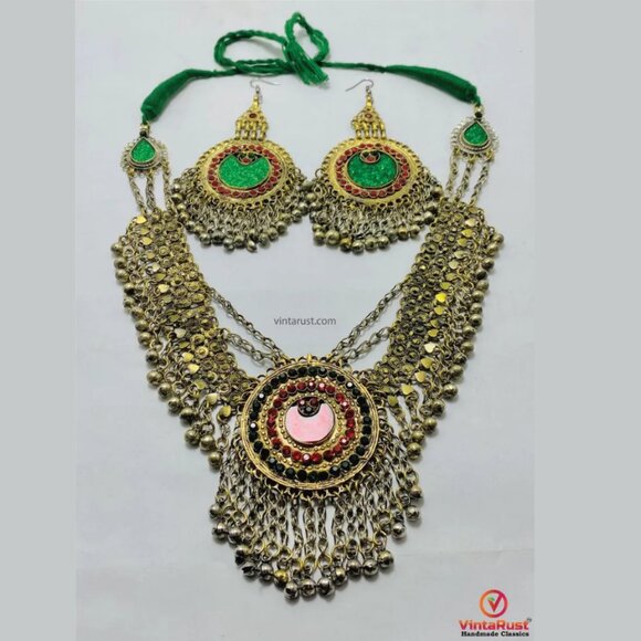 Handmade Afghan Necklace and Earrings : Tribal Kuchi Jewelry Set - Picture 1 of 5